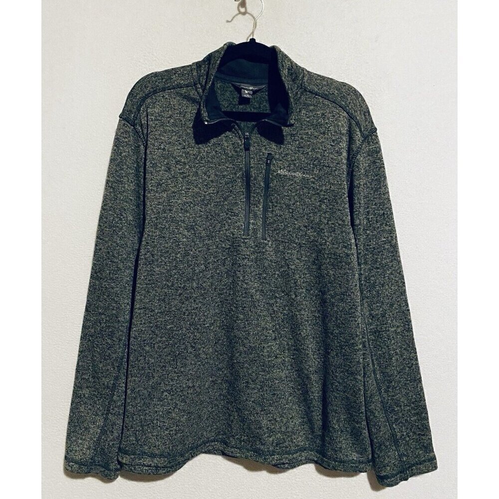 Eddie Bauer Sweater Mens XL Heathered Gray 1/4 Zip Pullover Mock Neck Hiking